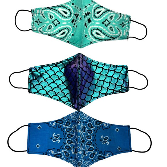 Bandana & Mermaid Scale Face Masks NWOT - Set of 3 - Picture 1 of 3